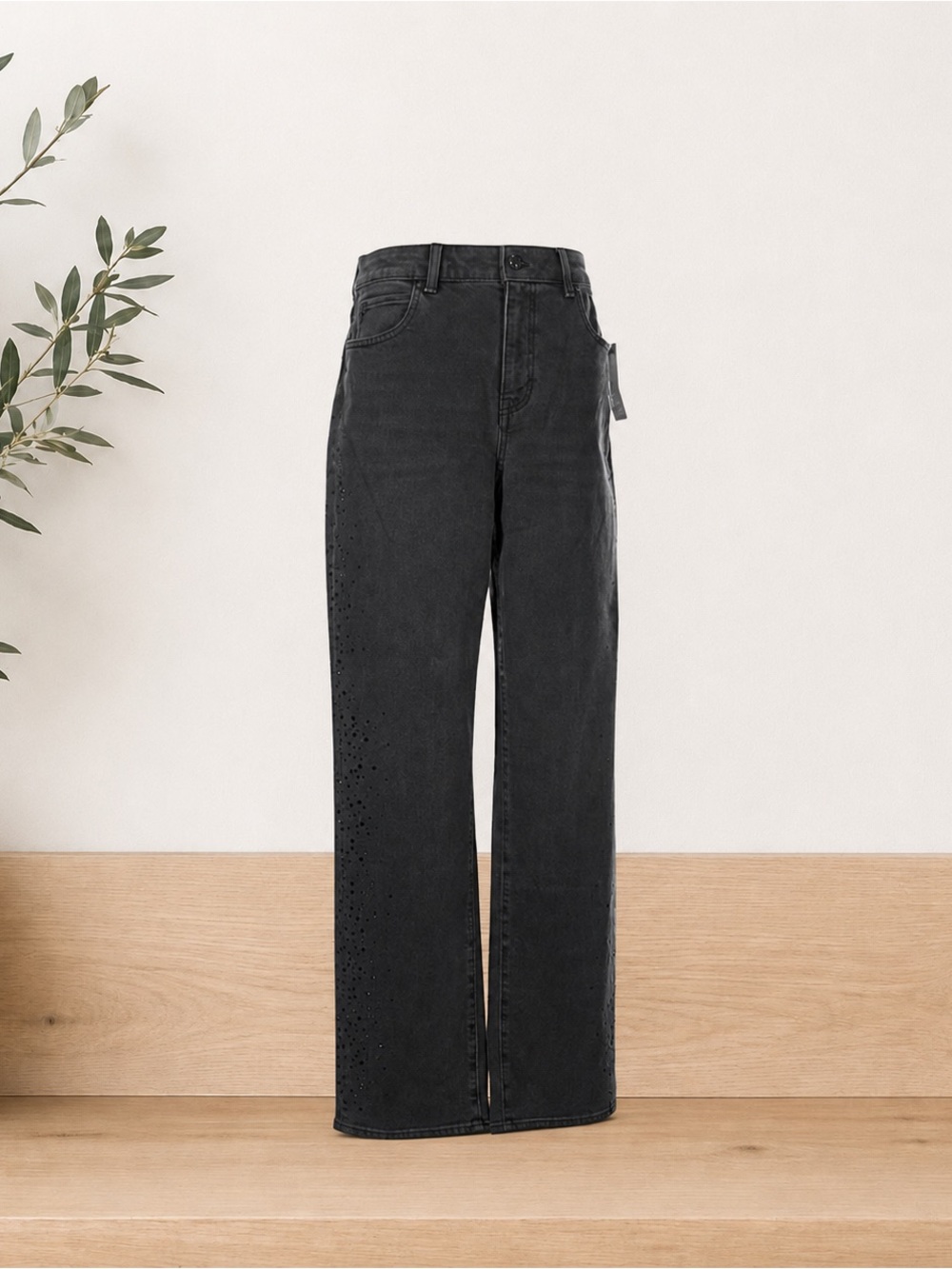 Talbots Black Straight-Leg Jeans with Subtle Side Embellishment Detail
